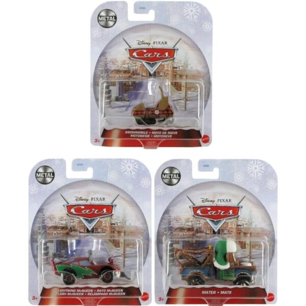 Set mit 3 Autos Disney Pixar Toy Cars Special Christmas Edition 1:64 Mater McQueen Schneemobil