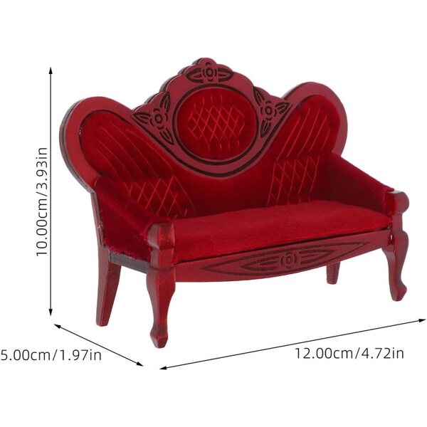 Divano in Miniatura in Legno Rosso per Casa delle Bambole - 12x10x5 cm