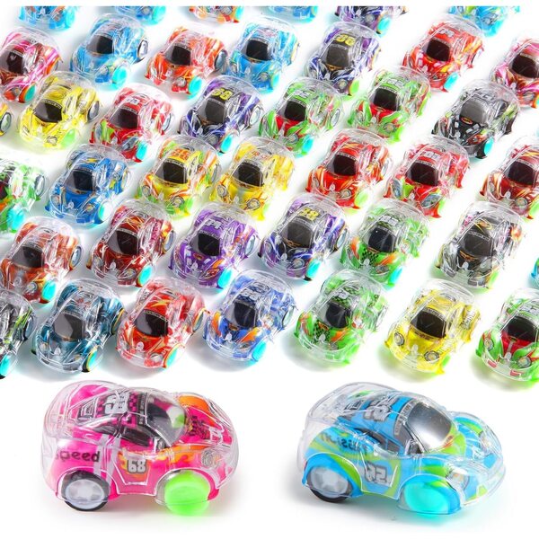 Set mit 50 farbigen Rückstoßautos aus Kunststoff für Kinder – Spiele und Partygeschenke