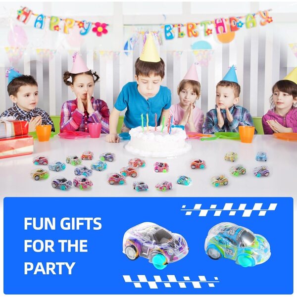 Set mit 50 farbigen Rückstoßautos aus Kunststoff für Kinder – Spiele und Partygeschenke
