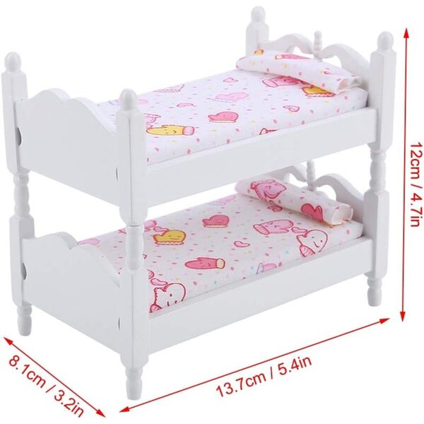 Letto a castello in legno per bambole 1:12 - design rosa e geometria cromatica