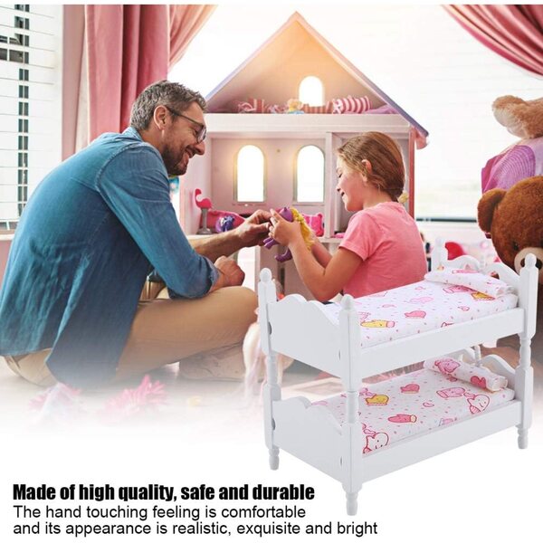 Letto a castello in legno per bambole 1:12 - design rosa e geometria cromatica