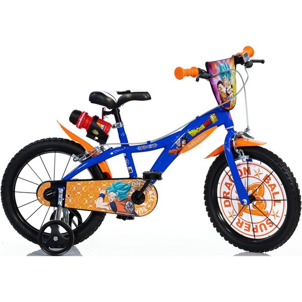 Dragon Ball 14" Kinderfahrrad für 4-6 Jahre mit Stützrädern und blauem Zubehör