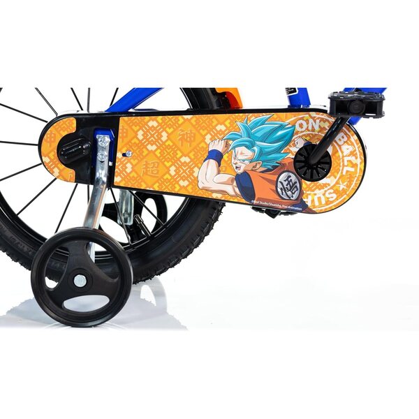 Dragon Ball 14" Kinderfahrrad für 4-6 Jahre mit Stützrädern und blauem Zubehör
