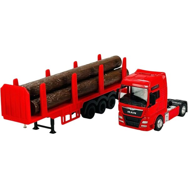 Welly Man TGX XXL Roter LKW mit Holzanhänger 1/64 Metallmodell