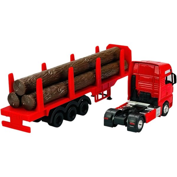 Welly Man TGX XXL Roter LKW mit Holzanhänger 1/64 Metallmodell
