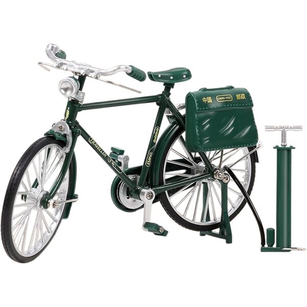 Mini-Vintage-Metallfahrrad 1:10, grünes Haus und Puppenhaus-Dekoration