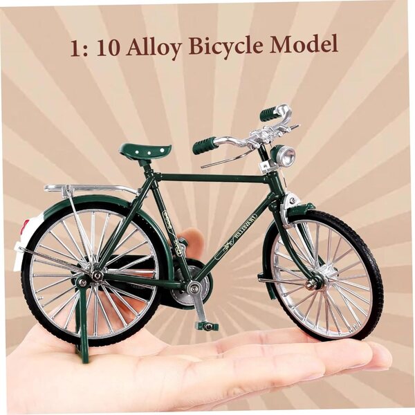 Mini-Vintage-Metallfahrrad 1:10, grünes Haus und Puppenhaus-Dekoration