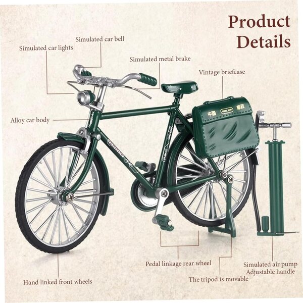 Mini-Vintage-Metallfahrrad 1:10, grünes Haus und Puppenhaus-Dekoration