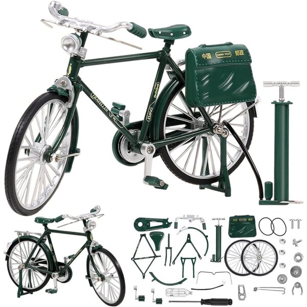 Mini-Vintage-Metallfahrrad 1:10, grünes Haus und Puppenhaus-Dekoration