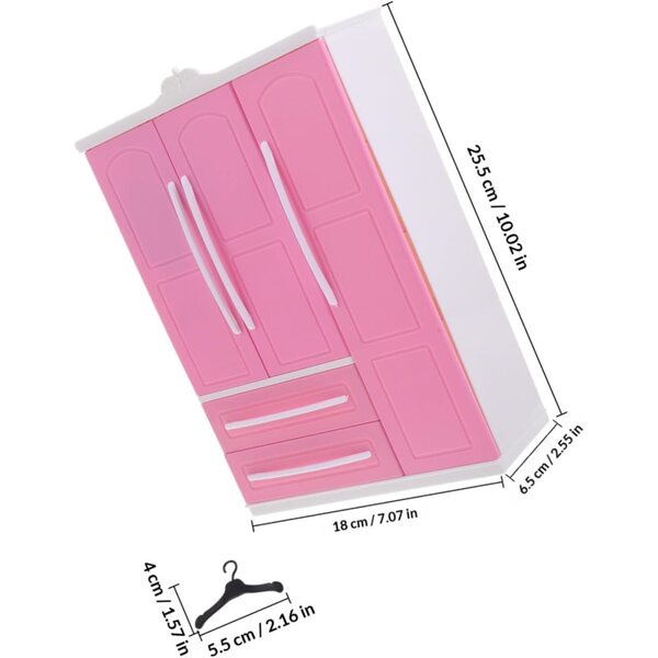 30 cm großer Puppenschrank mit 10 bunten Kleiderbügeln und viel Stauraum