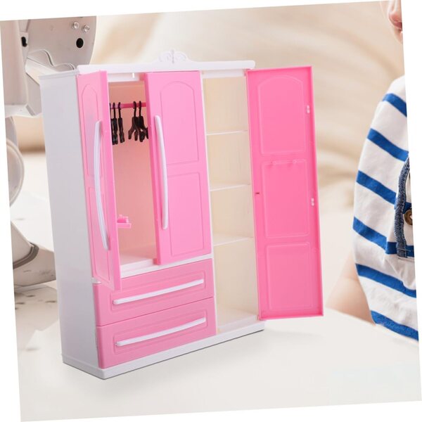 30 cm großer Puppenschrank mit 10 bunten Kleiderbügeln und viel Stauraum