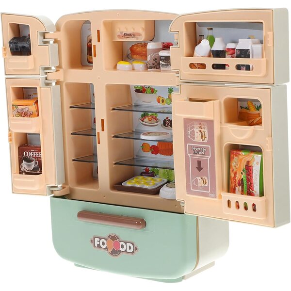 Set Mini Frigorifero Giocattolo con Mini Alimenti per Case delle Bambole in Plastica Sicura
