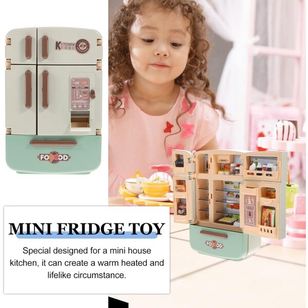 Set Mini Frigorifero Giocattolo con Mini Alimenti per Case delle Bambole in Plastica Sicura