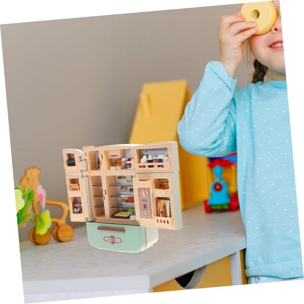 Set Mini Frigorifero Giocattolo con Mini Alimenti per Case delle Bambole in Plastica Sicura