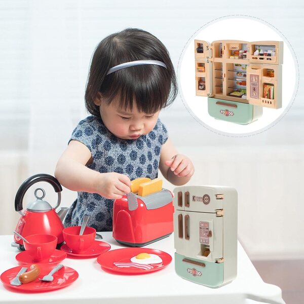 Set Mini Frigorifero Giocattolo con Mini Alimenti per Case delle Bambole in Plastica Sicura