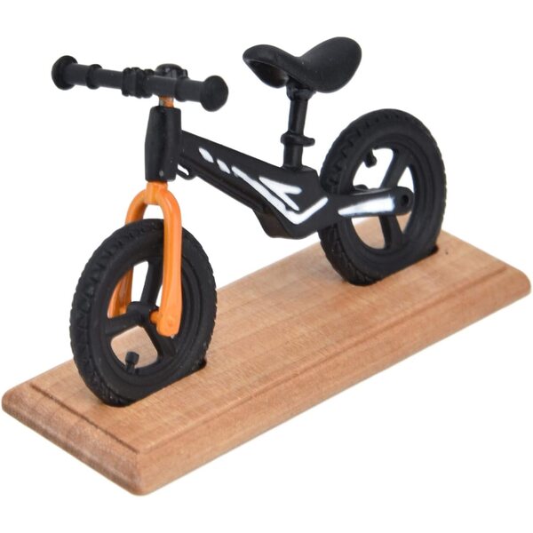 Miniatur-Metallfahrrad für Puppenhäuser mit Holzsockel – Schwarz