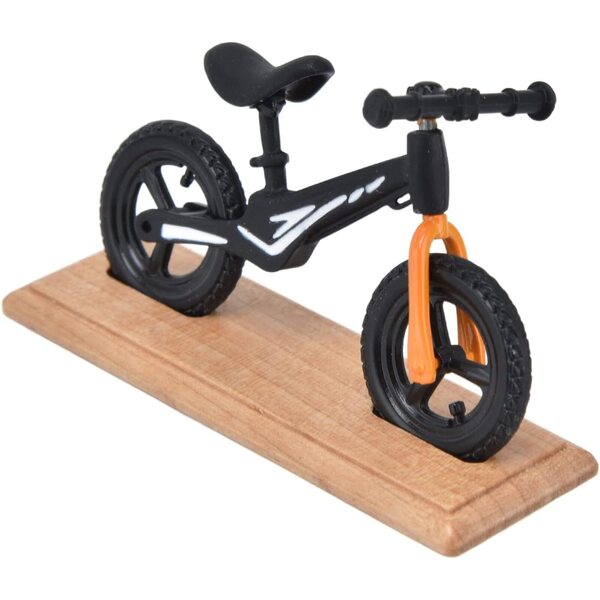 Miniatur-Metallfahrrad für Puppenhäuser mit Holzsockel – Schwarz