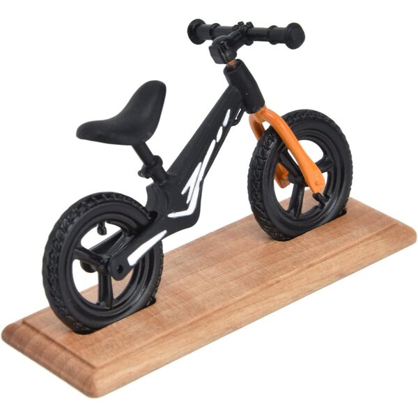 Miniatur-Metallfahrrad für Puppenhäuser mit Holzsockel – Schwarz