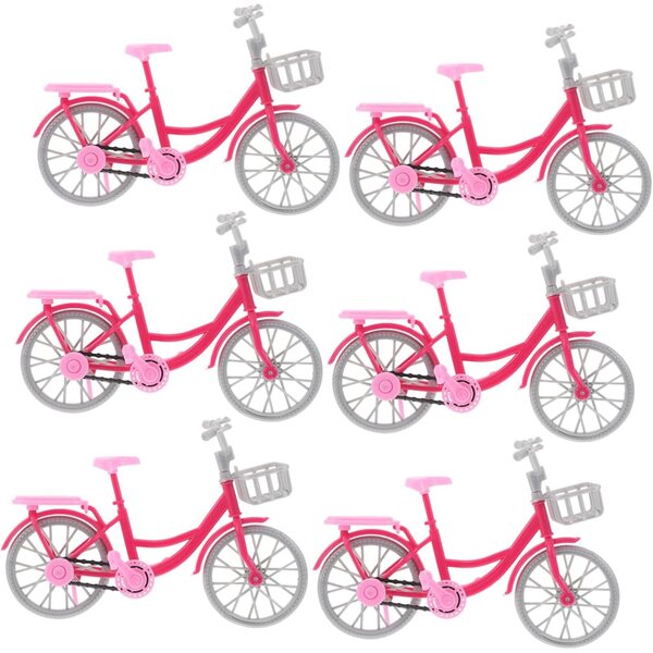 BESTonZON Rosa Puppenfahrrad-Miniaturen, 6-teiliges DIY-Set, Retro-Dekoration