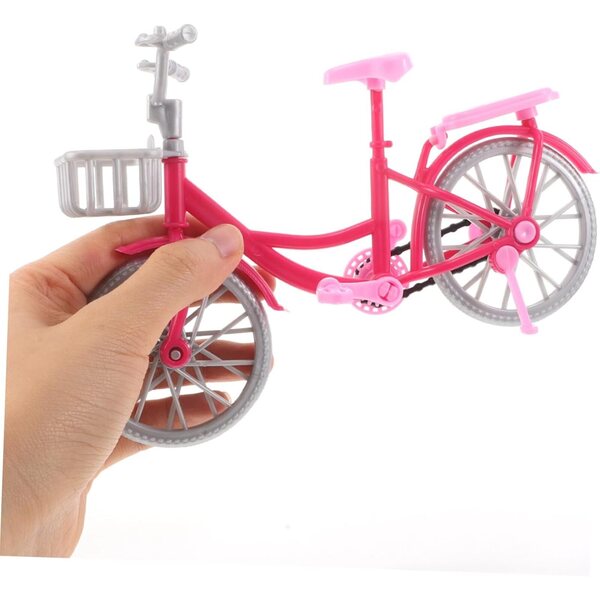 BESTonZON Rosa Puppenfahrrad-Miniaturen, 6-teiliges DIY-Set, Retro-Dekoration