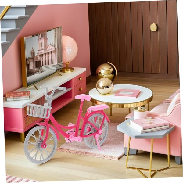 BESTonZON Rosa Puppenfahrrad-Miniaturen, 6-teiliges DIY-Set, Retro-Dekoration