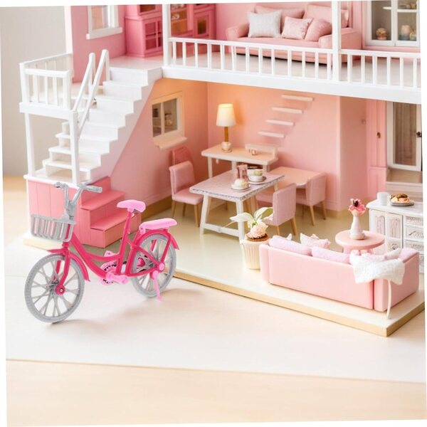 BESTonZON Rosa Puppenfahrrad-Miniaturen, 6-teiliges DIY-Set, Retro-Dekoration
