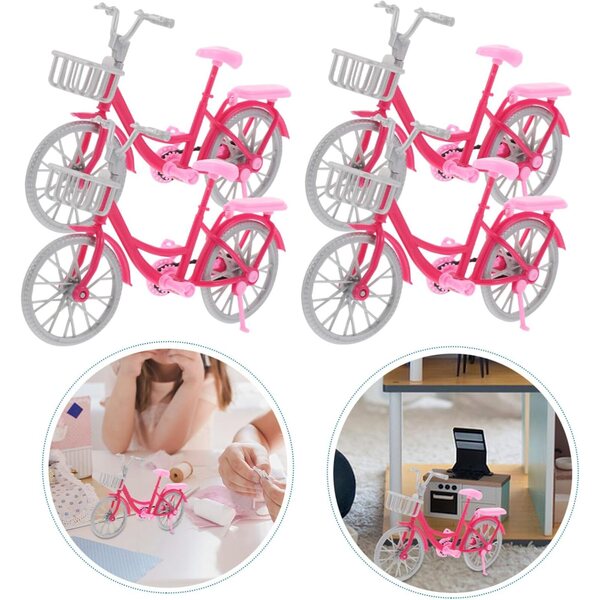 BESTonZON Rosa Puppenfahrrad-Miniaturen, 6-teiliges DIY-Set, Retro-Dekoration