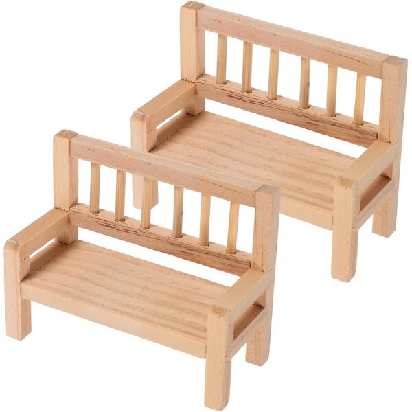 ORFOFE Mini Panca in Legno per Casa delle Bambole, Set 2 Pezzi, Design Realistico
