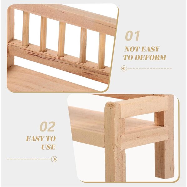 ORFOFE Mini Panca in Legno per Casa delle Bambole, Set 2 Pezzi, Design Realistico