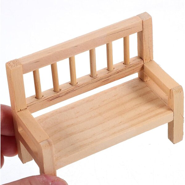 ORFOFE Mini Panca in Legno per Casa delle Bambole, Set 2 Pezzi, Design Realistico