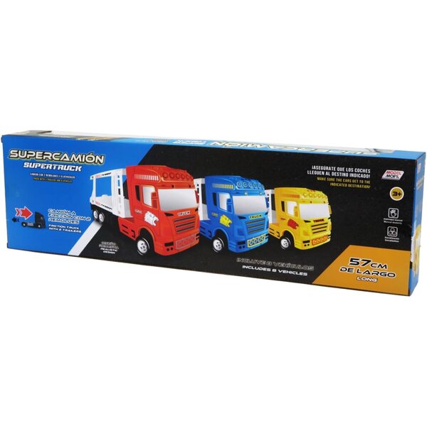Blauer Friction Truck mit 2 Anhängern und 8 Autos – Dynamisches Spiel für Kinder