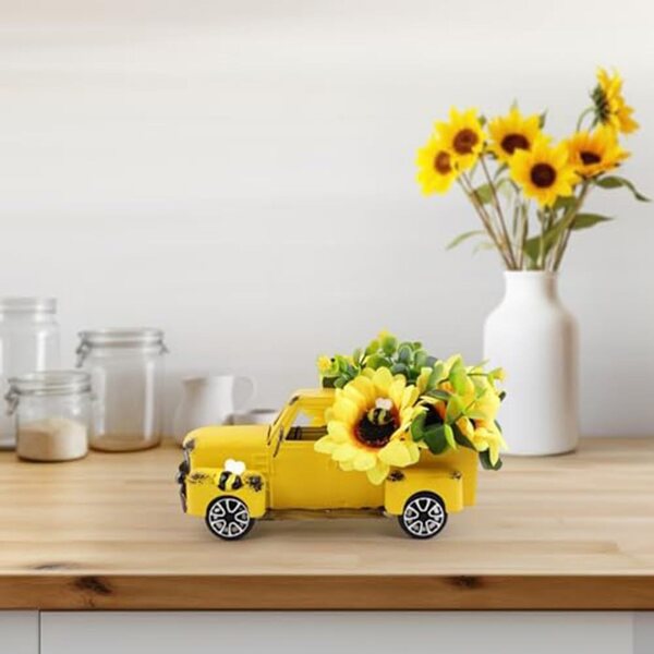 Decorazione tavolo girasole estiva in metallo giallo con fiori artificiali, vintage