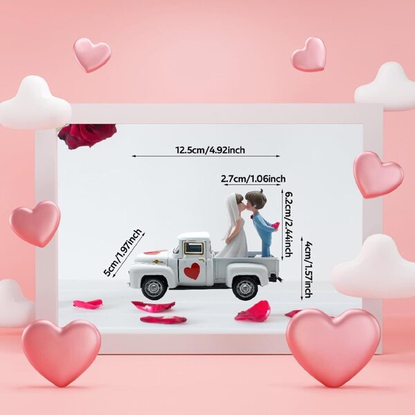 Decorazione Camion San Valentino con Coppia in Resina 12,5 cm Stile Vintage