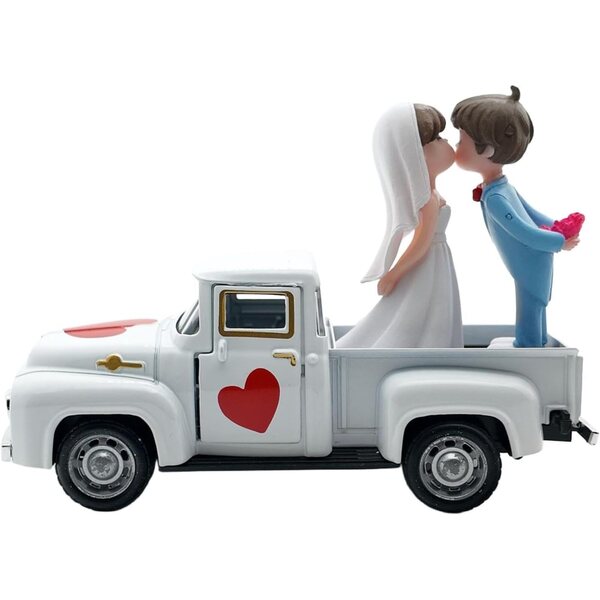 Decorazione Camion San Valentino con Coppia in Resina 12,5 cm Stile Vintage