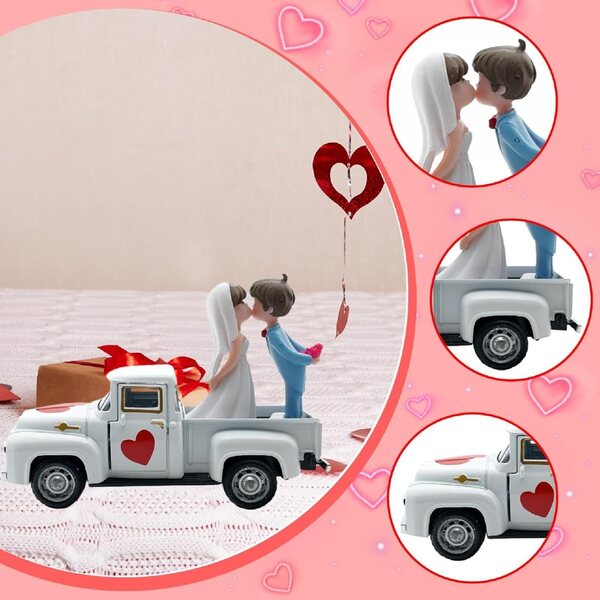 Decorazione Camion San Valentino con Coppia in Resina 12,5 cm Stile Vintage