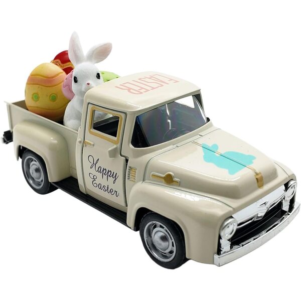 Vintage-Osterwagen aus Metall mit Eiern und Hase – dekoratives Spielzeug 12,5 x 5 x 4 cm