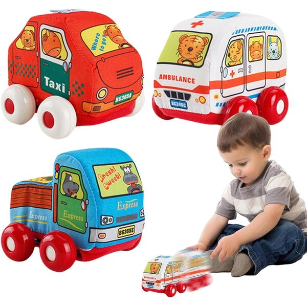 Spielzeugautos aus waschbarem, weichem Stoff, 11 x 10 x 9 cm – Lernspiel für Kinder von 0–7 Jahren