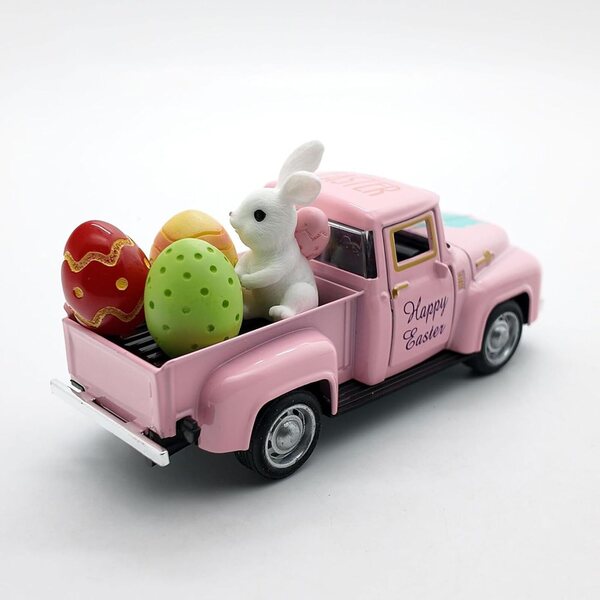Vintage-Osterwagen aus Metall mit Türen zum Öffnen und Dekorationen aus Kunstharz