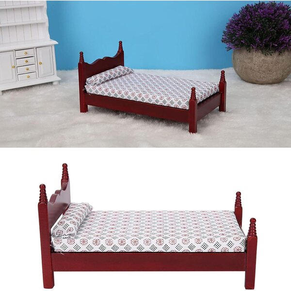 Mini Letto Singolo in Legno per Casa delle Bambole 1:12 con Materasso e Lenzuola