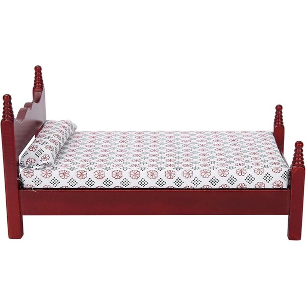 Mini Letto Singolo in Legno per Casa delle Bambole 1:12 con Materasso e Lenzuola