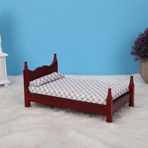 Mini Letto Singolo in Legno per Casa delle Bambole 1:12 con Materasso e Lenzuola