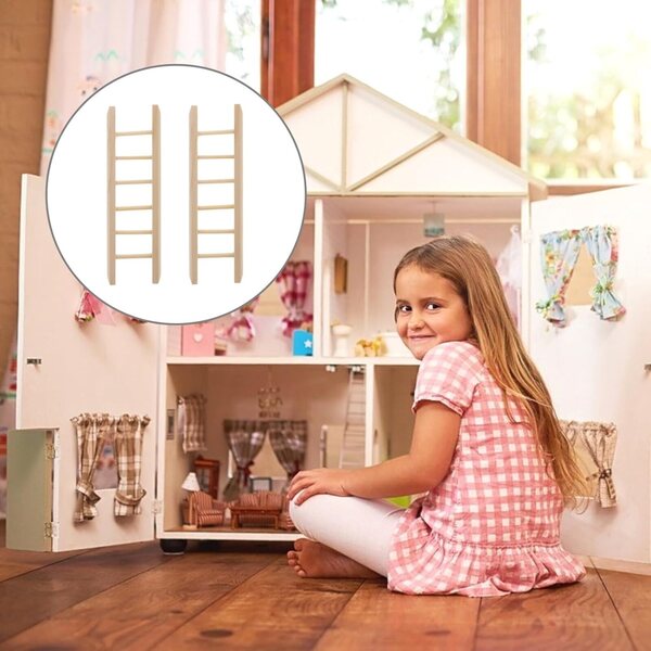 Mini-Naturholztreppen für Puppenhäuser, 2er-Set, Mikrolandschaftsdekor