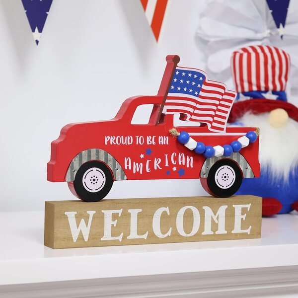 Decorazione patriottica grande con camion rosso per casa e feste 4 luglio