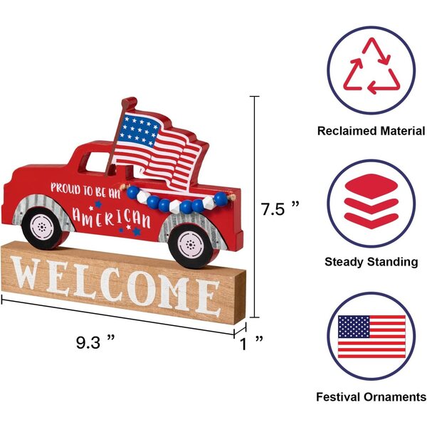 Decorazione patriottica grande con camion rosso per casa e feste 4 luglio