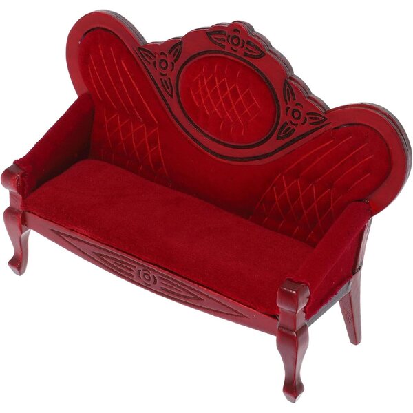 Mini Divano Soggiorno in Legno Rosso 12cm - Mobili Decorativi per Casa delle Bambole