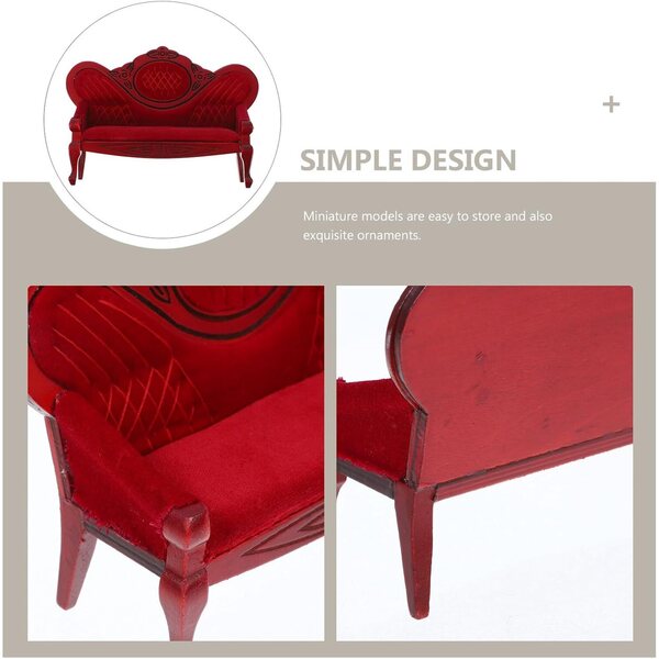 Mini Divano Soggiorno in Legno Rosso 12cm - Mobili Decorativi per Casa delle Bambole