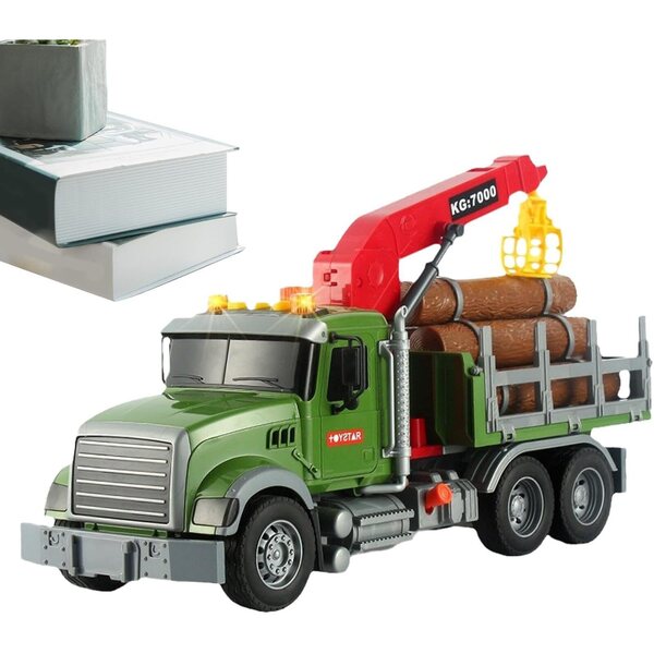 2-in-1-Abschleppwagenspielzeug aus Holz mit LKW, Anhänger, 3 Mülltonnen und Soundeffekten