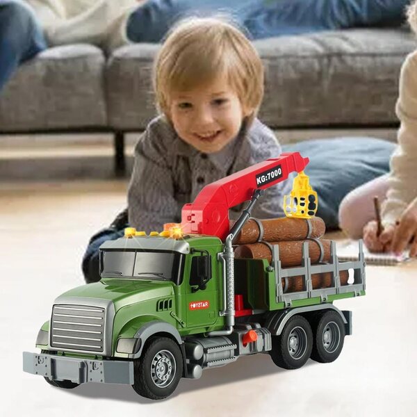 2-in-1-Abschleppwagenspielzeug aus Holz mit LKW, Anhänger, 3 Mülltonnen und Soundeffekten
