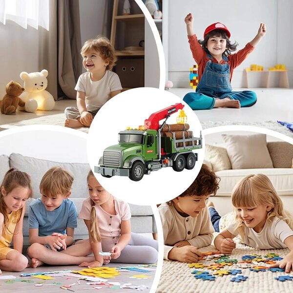 2-in-1-Abschleppwagenspielzeug aus Holz mit LKW, Anhänger, 3 Mülltonnen und Soundeffekten